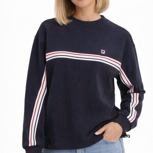 Fila Navy Crew Neck Sweater With Stripes. Women’s L-XL. Preppy. Sporty. Soft
